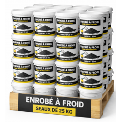 Enrobé à Froid professionnel Noir – Palette de 1 Tonne en seaux de 25 KG – Réparation Voirie